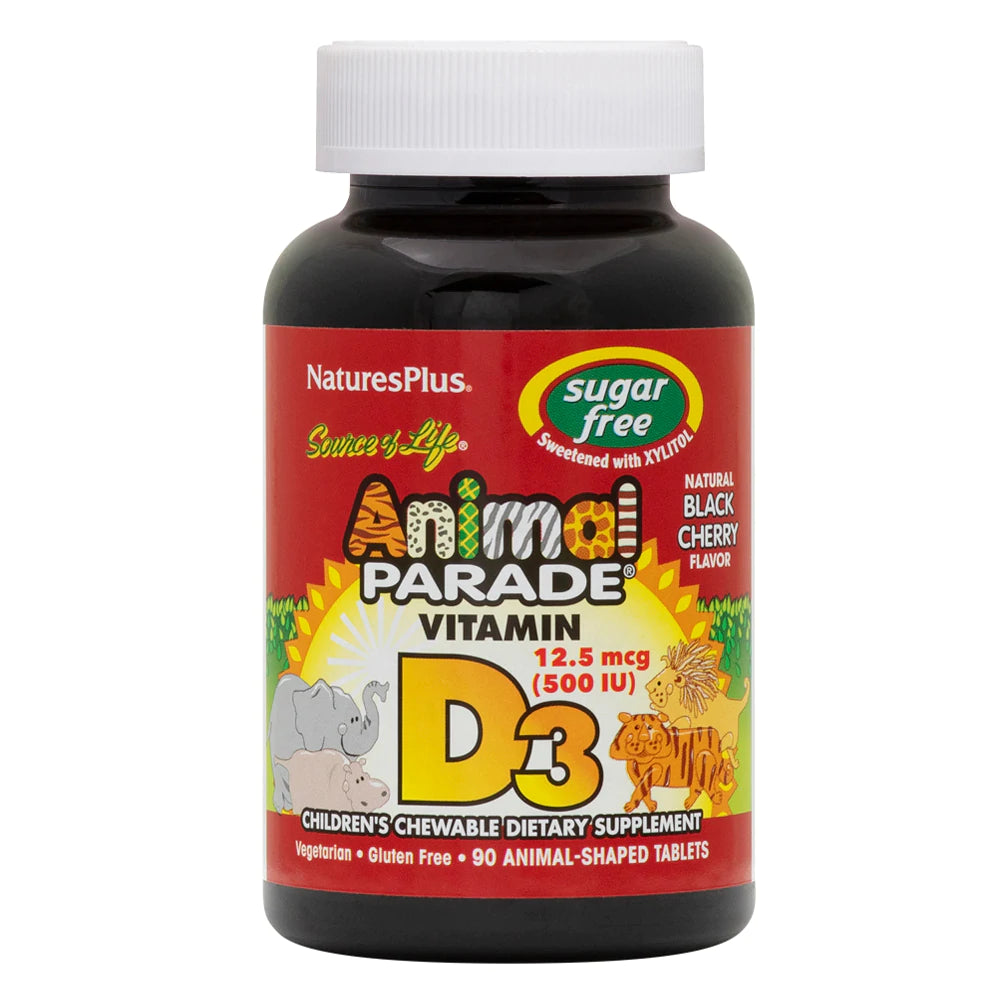 Animal Parade Vitamin D3 500IU KIDS Chewable Tablets, Natural Black Cherry Flavour